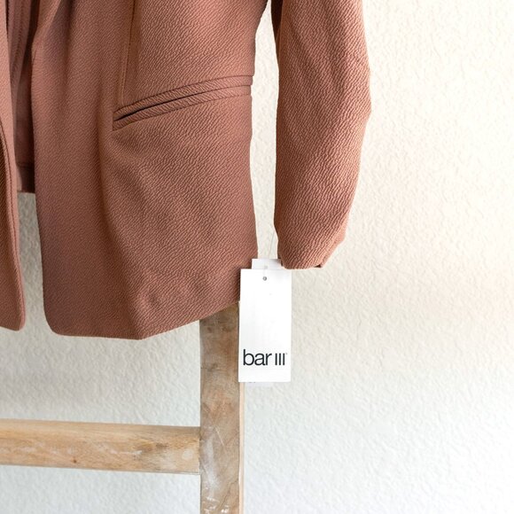 NWT Bar III Size Medium Brown Saira Open Front Jacket with Ruched Sleeves - Picture 4 of 6